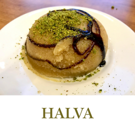Halva is a dense, sweet treat made from semolina or tahini, offering a nutty flavor and a melt-in-the-mouth texture.