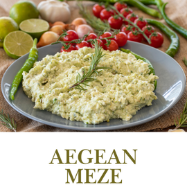 Aegean Meze is a refreshing selection of small dishes featuring fresh ingredients and classic flavors from the Aegean region.